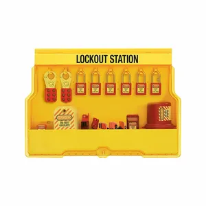 MASTER LOCK S1850E410PRE Lockout Station with Electrical Device Assortment and 6 Thermoplastic Padlocks, Yellow | CM7UUL