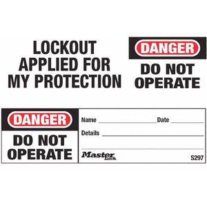 MASTER LOCK S297 Safety Tag, Polyolefin, Do Not Operate, 1-1/4 x 5-1/2 Inch, 100 Pk | CD3WKX 48XM55