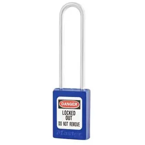 MASTER LOCK S31LTBLU Thermoplastic Safety Padlock, SS Shackel, 3 Inch Tall Shackle, Keyed Different, Key retaining, Blue | CM7RPX