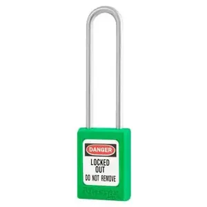 MASTER LOCK S31LTGRN Thermoplastic Safety Padlock, SS Shackel, 3 Inch Tall Shackle, Keyed Different, Key retaining, Green | CM7RPW