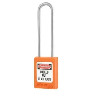 MASTER LOCK S31LTORJ Thermoplastic Safety Padlock, SS Shackel, 3 Inch Tall Shackle, Keyed Different, Key retaining, Orange | CM7RPQ