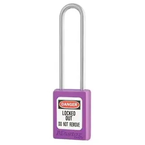 MASTER LOCK S31LTPRP Thermoplastic Safety Padlock, SS Shackel, 3 Inch Tall Shackle, Keyed Different, Key retaining, Purple | CM7RPR