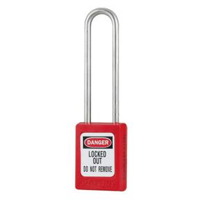 MASTER LOCK S31LTRED Thermoplastic Safety Padlock, SS Shackel, 3 Inch Tall Shackle, Keyed Different, Key retaining, Red | CM7RPP