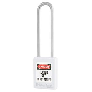 MASTER LOCK S31LTWHT Thermoplastic Safety Padlock, SS Shackel, 3 Inch Tall Shackle, Keyed Different, Key retaining, White | CM7RPY