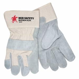MCR SAFETY 16010M Leather Gloves, Size M, Cowhide, Premium, Glove, Full Finger, Safety Cuff, Beige, 12 PK | CT2TTD 26K004