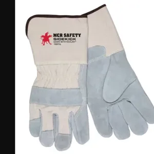 MCR SAFETY 16011L Leather Gloves, Size L, Premium, Gauntlet Cuff, Cotton Fleece, Wing Thumb, Gray, 1 Pair | CT2TRV 9MRK4