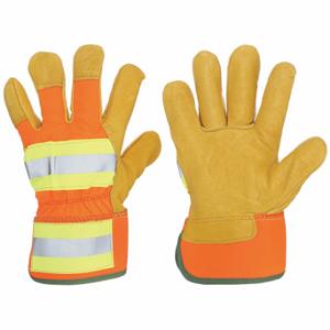 MCR SAFETY 19261S Leather Gloves, Size S, Std, Work Glove, Pigskin, Wing Thumb, Safety Cuff, Orange, 12 PK | CT2CHB 26K648