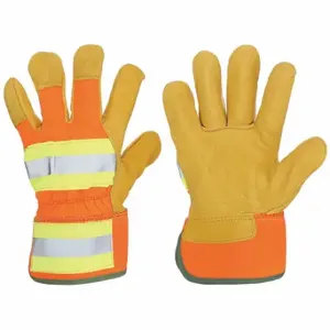 MCR SAFETY 19261S Leather Gloves, Size S, Std, Work Glove, Pigskin, Wing Thumb, Safety Cuff, Orange, 12 PK | CT2CHB 26K648