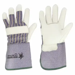 MCR SAFETY 1936M Leather Gloves, Size M, Premium, Gauntlet Cuff, Cotton Fleece, Wing Thumb, Beige, 12 PK | CT2TYN 26K543