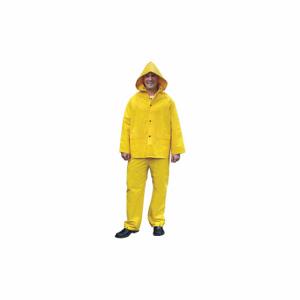MCR SAFETY 2003X4 3-Piece Rainsuit, Detachable Hood, Jacket/Bib Overall, Yellow | CT2QKK 26H595