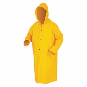 MCR SAFETY 200CL Rain Coat With Detachable Hood, L, Yellow, Hook-And-Loop, Pvc, 2 Pockets, Shin Length | CU6QZT 8UKT9