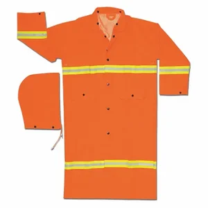 MCR SAFETY 201CRX3 Rain Coat With Detachable Hood, 3Xl, Orange, Snaps/Storm Flap, Pvc, 2 Pockets, Shin Length | CU6QZN 8G544