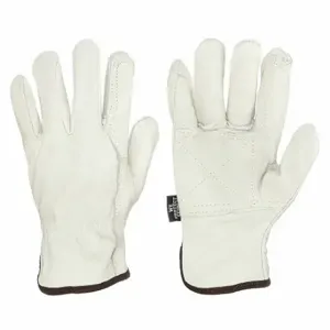 MCR SAFETY 32113DPL Leather Gloves, Size L, Double Palm, Cowhide, Premium, Glove, Full Finger, Beige, 12 PK | CT2UHQ 26K533