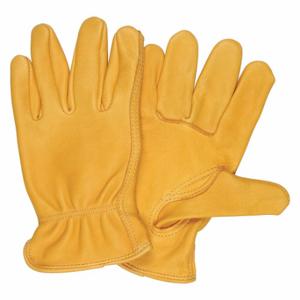 MCR SAFETY 3501M Leather Gloves, Size M, Deerskin, Std, Glove, Full Finger, Shirred Slip-On Cuff, 12 PK | CT2TTR 26K867