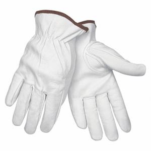 MCR SAFETY 3611M Leather Gloves, Size M, Goatskin, Premium, Glove, Full Finger, Unlined, White, 12 PK | CT2TYJ 26K564