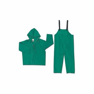 MCR SAFETY 3882M Two Piece Rain Suit with Jacket/Bib Overall, Green, M, PVC, Attached Hood | CT2TDQ 26J882