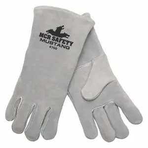 MCR SAFETY 4700 Leather Gloves, Wing Thumb, Gauntlet Cuff, Premium, Gray Cowhide, Safety Mustang 4700 | CT2TWZ 9BM74