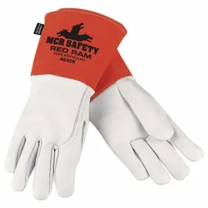 MCR SAFETY 4840KXL Welding Leather Glove, Straight Thumb, Gauntlet Cuff, Premium, White Goatsk Inch | CT2RGW 60HP58