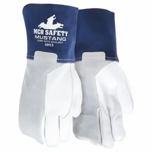 MCR SAFETY 4853XL Welding Leather Glove, Wing Thumb, Gauntlet Cuff, Premium, White/Gray Goatsk Inch | CT2RHJ 60HP63