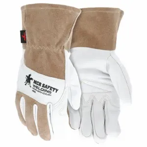 MCR SAFETY 4890M Welding Leather Glove, Wing Thumb, Slip-On Cuff, Premium/White Goatsk Inch, M Glove Size | CT2RHR 60HP65