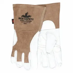 MCR SAFETY 4891M Welding Leather Glove, Wing Thumb, Gauntlet Cuff, Premium/White Goatsk Inch, M Glove Size | CT2RHL 60HP68