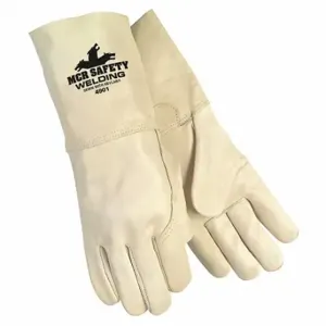 MCR SAFETY 4901L Welding Gloves, Wing Thumb, Gauntlet Cuff, Premium, Beige Cowhide, Safety Big Buck 4901 | CT2TXD 26K848