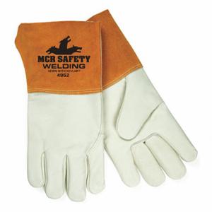 MCR SAFETY 4952M Welding Gloves, Wing Thumb, Gauntlet Cuff, Std, Beige Cowhide, Safety Welding 4952, 12 PK | CT2TWV 26K613