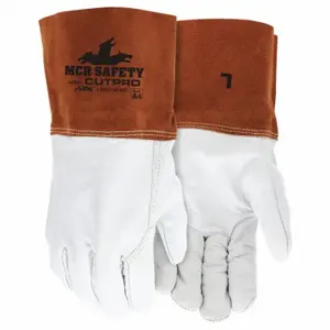 MCR SAFETY 4955HXL Welding Leather Glove, Wing Thumb, Gauntlet Cuff, Premium, Beige Cowhide, Safety 4955H | CT2RHE 60HP85