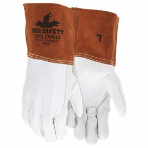 MCR SAFETY 4955M Welding Leather Glove, Wing Thumb, Gauntlet Cuff, Premium, Beige Cowhide, Safety 4955 | CT2RHB 60HP80
