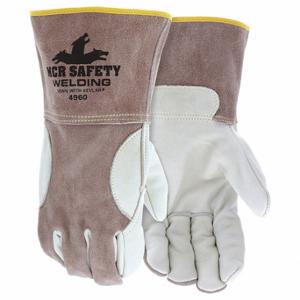 MCR SAFETY 4960L Welding Leather Glove, Keystone Thumb, Slip-On Cuff, Premium, Beige/Brown Cowhide, MIG | CT2RGL 60HP87
