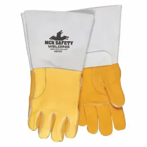 MCR SAFETY 49751L Welding Leather Glove, Straight Thumb, Gauntlet Cuff, Premium, Gold Cotton, Foam, MIG | CT2TXB 60HP75