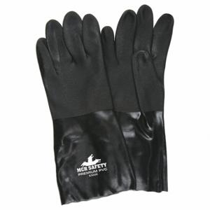 MCR SAFETY 6300S Black PVC Non Slip Interlock, S, PK 12, 14 Inch Glove Length, Grain, L Glove Size, Black | CT2QLD 26J984