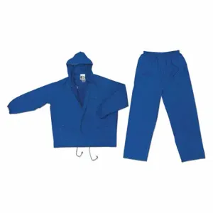 MCR SAFETY 7032L Two Piece Rain Suit with Jacket/Pants, Blue, L, PVC, Attached Hood | CT2TDU 26J649