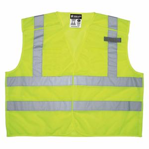 MCR SAFETY CL2ML2M High Visibility Vest, ANSI Class 2, U, M, Lime, Solid Polyester, Hook-and-Loop | CT2QHQ 55KX02