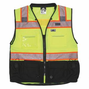 MCR SAFETY PSURVCL2LSX5 High Visibility Vest, ANSI Class 2, U, 5XL, Lime, Solid Polyester, Zipper, ANSI Class 2 | CT2QJV 55KX39