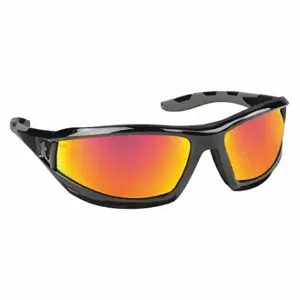 MCR SAFETY RP21R Safety Glasses, Wraparound Frame, Full-Frame, Red Mirror, Black, Black, M Eyewear Size | CT2TLN 22JJ55