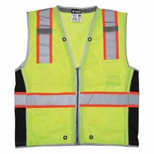 MCR SAFETY SURVCL2LX2 High Visibility Vest, ANSI Class 2, U, 2XL, Lime, Solid Polyester, Zipper | CT2QFZ 55KX50