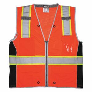 MCR SAFETY SURVCL2OL High Visibility Vest, ANSI Class 2, U, L, Orange, Solid Polyester, Zipper | CT2QHN 55KX54