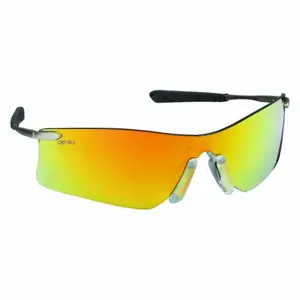 MCR SAFETY T411R Safety Glasses, Wraparound Frame, Frameless, Red Mirror, Black/Gray, Silver, Unisex | CT2TLD 2ETE7