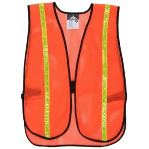 MCR SAFETY V211R Safety Vest, Universal, Orange, Solid Polyester, Hook-And-Loop | CT2TNZ 392D75