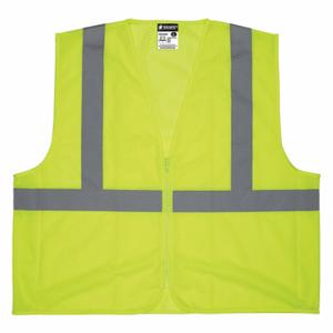 MCR SAFETY V2CL2MLZM High Visibility Vest, ANSI Class 2, U, M, Lime, Solid Polyester, Zipper, ANSI Class 2 | CT2QHU 55KX79