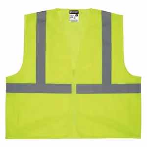 MCR SAFETY V2CL2MLZM High Visibility Vest, ANSI Class 2, U, M, Lime, Solid Polyester, Zipper, ANSI Class 2 | CT2QHU 55KX79