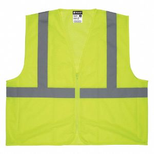 MCR SAFETY V2CL2MLZL Safety Vest, L Size, Yellow/Green, Silver, Type R, Class 2, Zipper | CE9KZP 55KX78