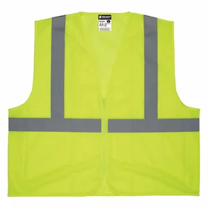 MCR SAFETY V2CL2MLZL Safety Vest, L Size, Yellow/Green, Silver, Type R, Class 2, Zipper | CE9KZP 55KX78