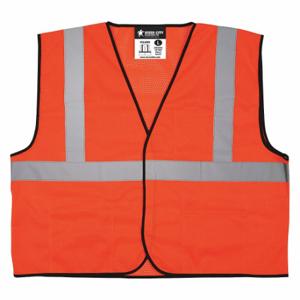 MCR SAFETY VCL2MOL High Visibility Vest, ANSI Class 2, U, L, Orange, Solid Polyester, Hook-and-Loop | CT2QHM 55KX97