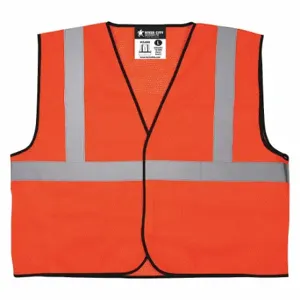 MCR SAFETY VCL2MOX4 High Visibility Vest, ANSI Class 2, U, 4XL, Orange, Solid Polyester, Hook-and-Loop | CT2QGZ 55KY02