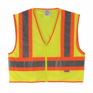 MCR SAFETY WCCL2LL High Visibility Vest, ANSI Class 2, U, L, Lime, Solid Polyester, Zipper, ANSI Class 2 | CT2QHJ 9UL18