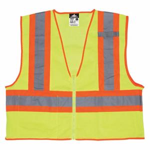 MCR SAFETY WCCL2LXL High Visibility Vest, ANSI Class 2, U, XL, Lime, Solid Polyester, Zipper, ANSI Class 2 | CT2QJH 55KY09