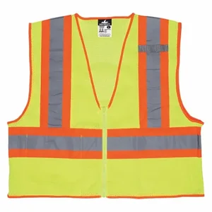 MCR SAFETY WCCL2LXL High Visibility Vest, ANSI Class 2, U, XL, Lime, Solid Polyester, Zipper, ANSI Class 2 | CT2QJH 55KY09