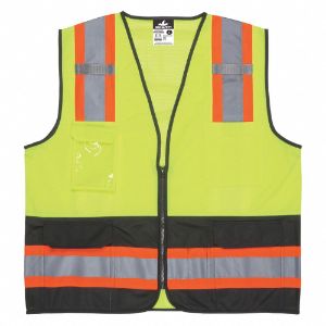 MCR SAFETY WCCL2MLSZM Safety Vest, M Size, Yellow/Green, Orange/Silver, Type R, Class 2, Zipper | CE9KZN 55KY11